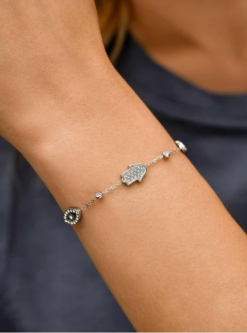 Bransoletka Ręka Fatimy, Oko proroka z kryształkami, stal, S111311S00