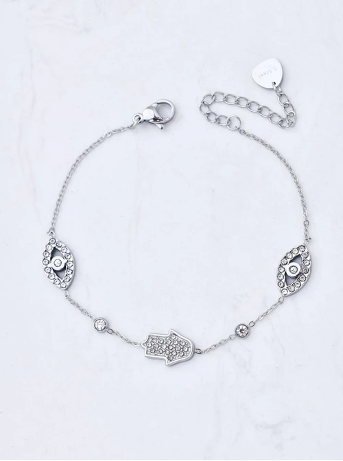 Bransoletka Ręka Fatimy, Oko proroka z kryształkami, stal, S111311S00