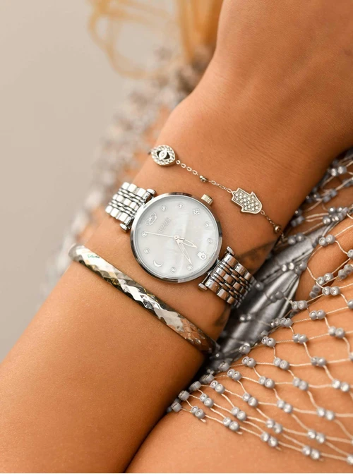 Bransoletka Ręka Fatimy, Oko proroka z kryształkami, stal, S111311S00