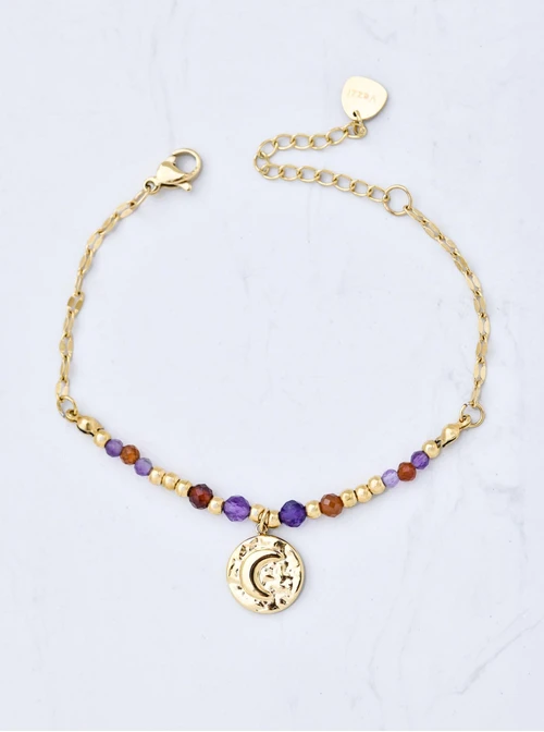 Bransoletka amulet, Ametyst, stal pozłacana, S111416Z00