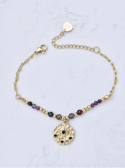 Bransoletka amulet Oko Proroka, Rubin, Szafir, stal pozłacana, S111424Z00