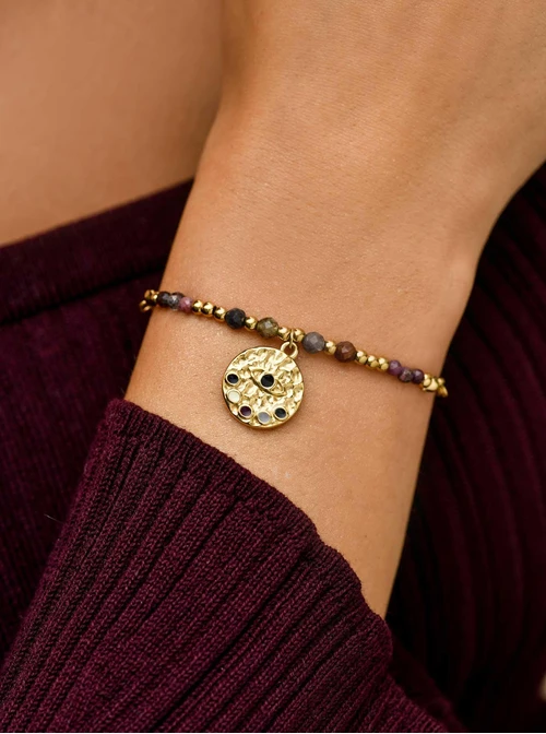 Bransoletka amulet Oko Proroka, Rubin, Szafir, stal pozłacana, S111424Z00