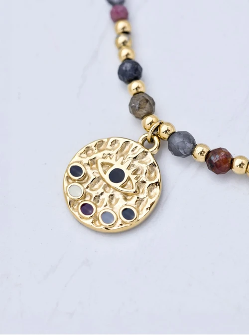 Bransoletka amulet Oko Proroka, Rubin, Szafir, stal pozłacana, S111424Z00