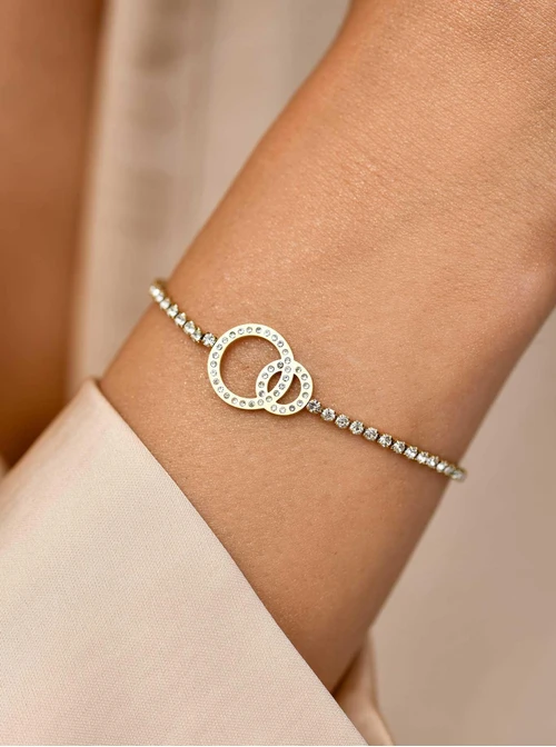 Bransoletka kółeczka, kryształki, stal pozłacana S111849Z00