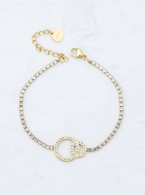 Bransoletka kółeczka, kryształki, stal pozłacana S111849Z00