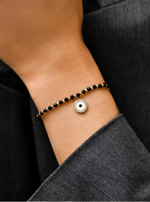 Bransoletka kółeczko, Onyks, stal pozłacana, S111207Z00