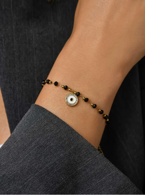 Bransoletka kółeczko, kryształki, stal pozłacana, S111323Z01