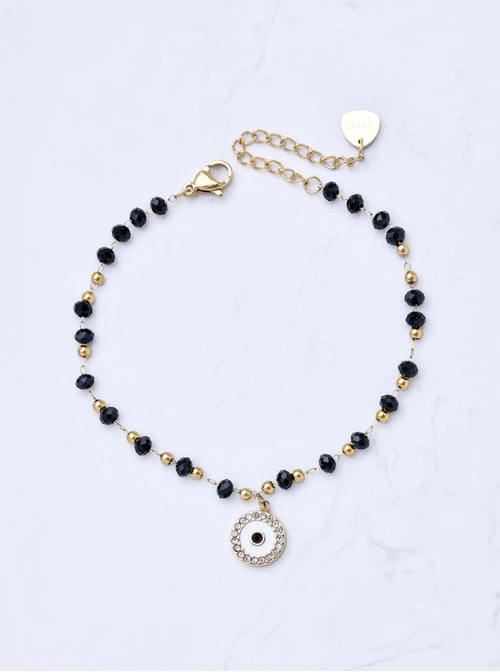 Bransoletka kółeczko, kryształki, stal pozłacana, S111323Z01