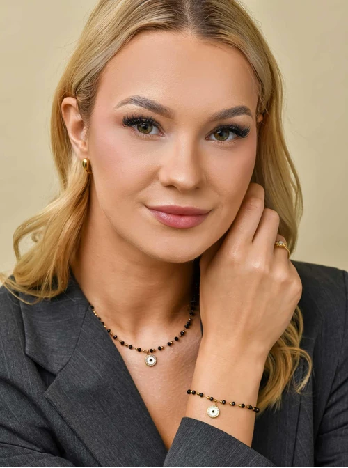 Bransoletka kółeczko, kryształki, stal pozłacana, S111323Z01