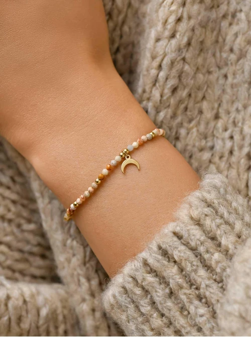 Bransoletka księżyc, Agat, stal pozłacana S111139Z00