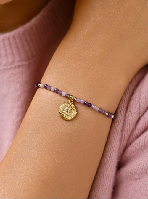 Bransoletka księżyc, Ametyst, stal pozłacana S110611Z00