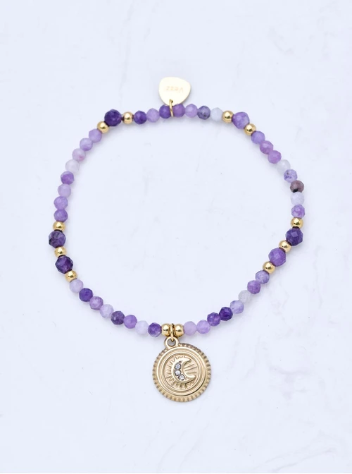 Bransoletka księżyc, Ametyst, stal pozłacana S110611Z00