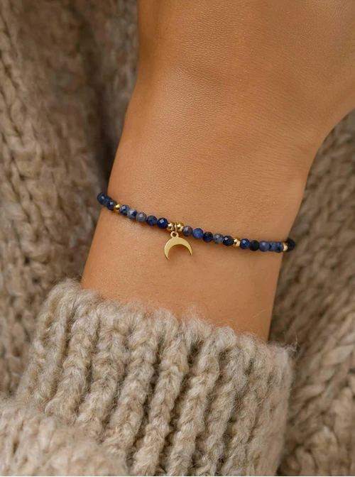 Bransoletka księżyc, Lapis Lazuli, stal pozłacana S111143Z00