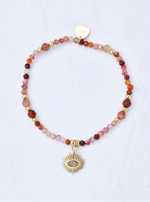   Bransoletka oko proroka, Agat Czerwony, stal pozłacana, S110603Z00