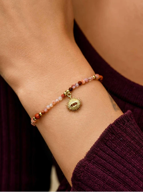   Bransoletka oko proroka, Agat Czerwony, stal pozłacana, S110603Z00