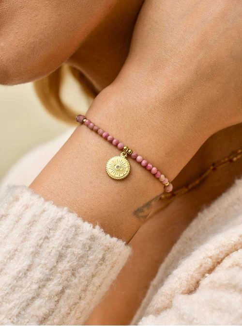 Bransoletka oko proroka, Rodochrozyt, stal pozłacana S110606Z00