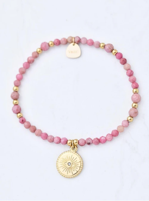 Bransoletka oko proroka, Rodochrozyt, stal pozłacana S110606Z00