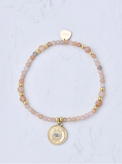 Bransoletka oko proroka, kamień słońca, stal pozłacana, S110605Z00