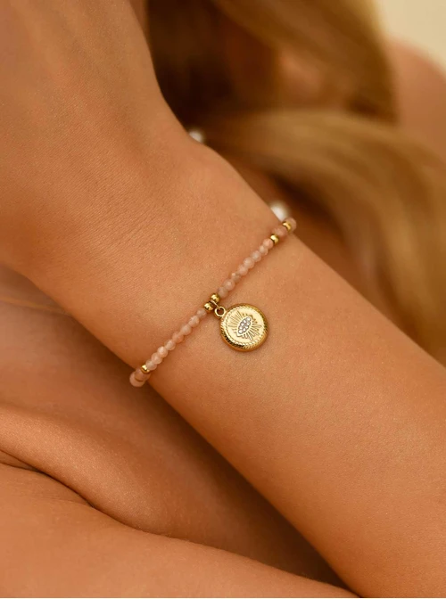 Bransoletka oko proroka, kamień słońca, stal pozłacana, S110605Z00