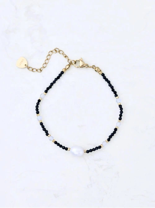 Bransoletka perła, kryształki, stal pozłacana S111792Z01