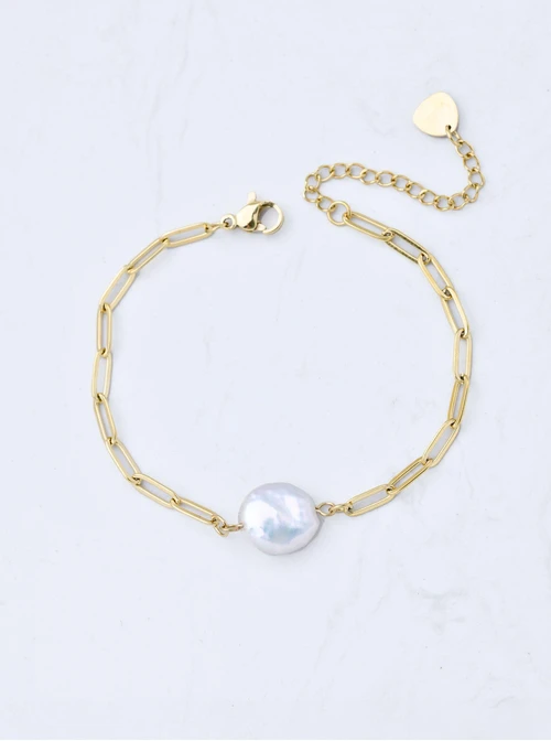 Bransoletka perła, łańcuch, stal pozłacana S111296Z00