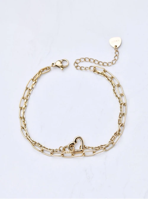 Bransoletka podwójna, serduszko, stal pozłacana S111847Z00