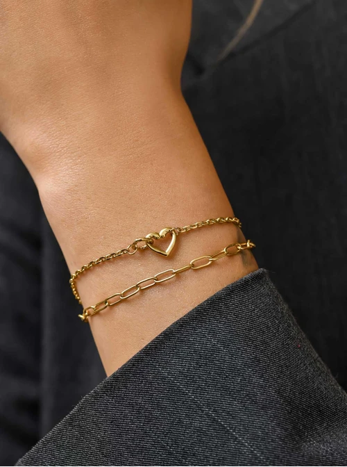 Bransoletka podwójna, serduszko, stal pozłacana S111847Z00