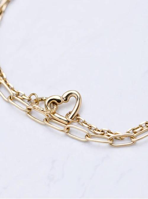 Bransoletka podwójna, serduszko, stal pozłacana S111847Z00