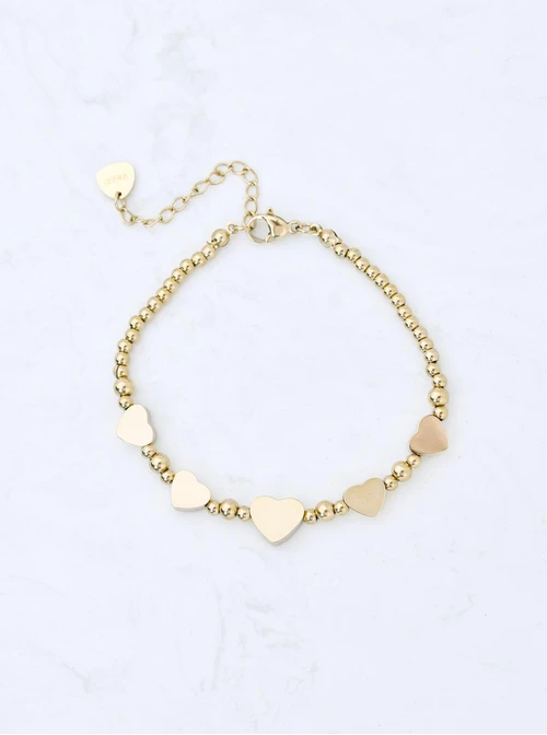 Bransoletka serduszka, kuleczki, stal pozłacana S110718Z00