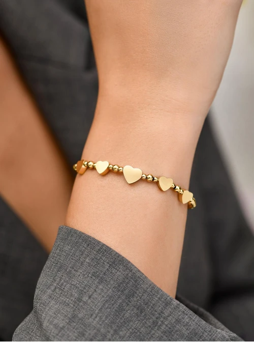 Bransoletka serduszka, kuleczki, stal pozłacana S110718Z00