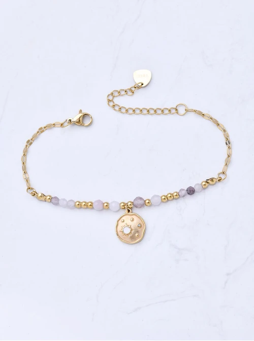 Bransoletka słońce, Kunzyt, stal pozłacana S111420Z00