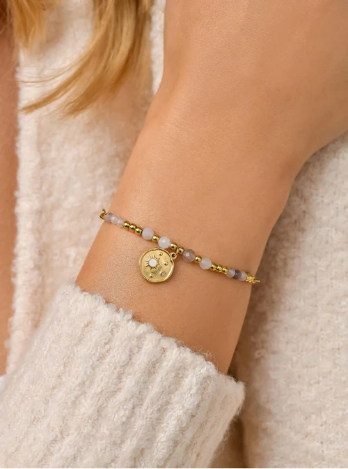 Bransoletka słońce, Kunzyt, stal pozłacana S111420Z00