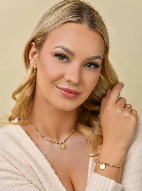 Bransoletka słońce, Kunzyt, stal pozłacana S111420Z00