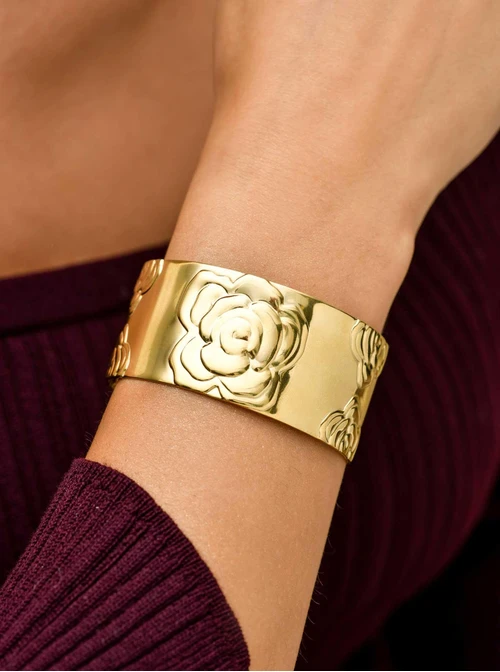 Bransoletka sztywna, kwiaty, stal pozłacana S110574Z00