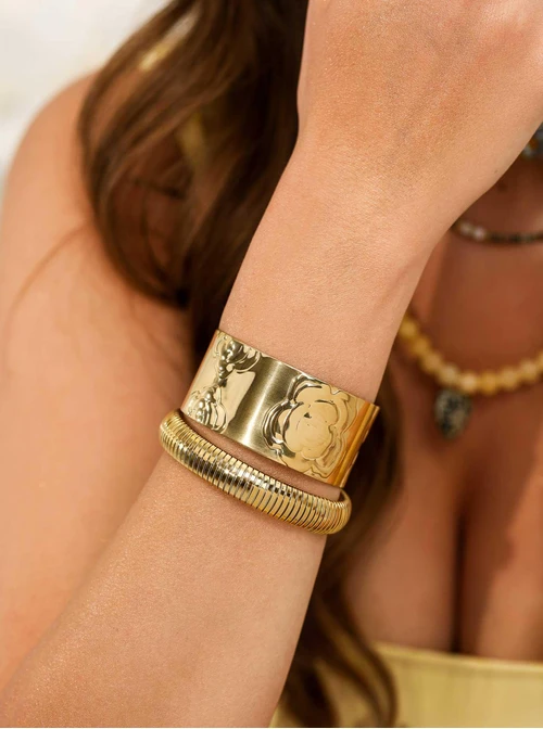 Bransoletka sztywna, kwiaty, stal pozłacana S110574Z00