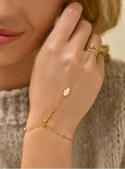 Bransoletka z pierścionkiem, Ręka Fatimy, stal pozłacana S111312Z00