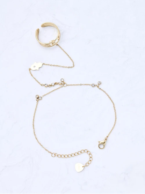 Bransoletka z pierścionkiem, Ręka Fatimy, stal pozłacana S111312Z00