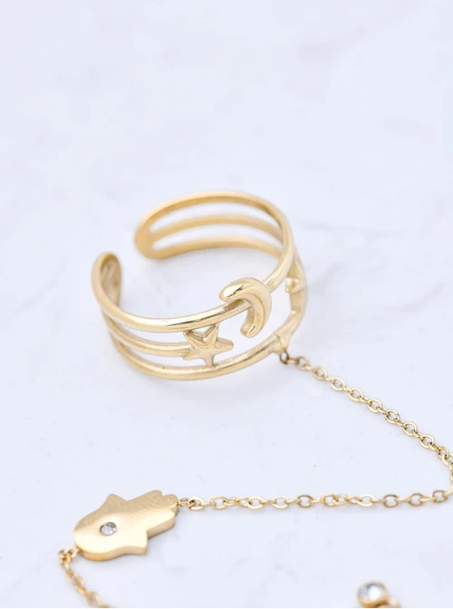 Bransoletka z pierścionkiem, Ręka Fatimy, stal pozłacana S111312Z00