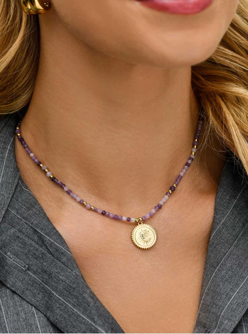 Choker Ametyst, księżyc, stal pozłacana, S310600Z00