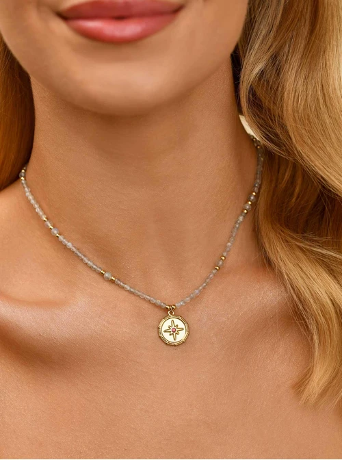 Choker Labradoryt, róża wiatrów, stal pozłacana S310596Z00