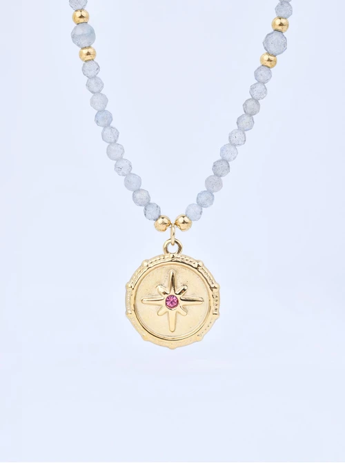 Choker Labradoryt, róża wiatrów, stal pozłacana S310596Z00