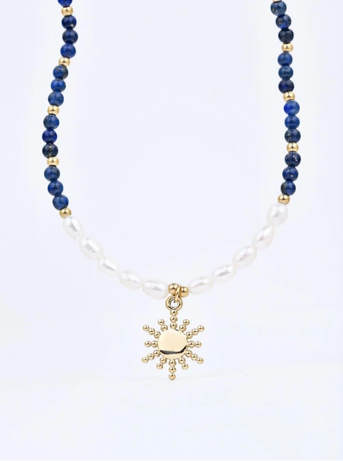 Choker, Lapis Lazuli, słoneczko, perły, stal pozłacana, S311112Z00