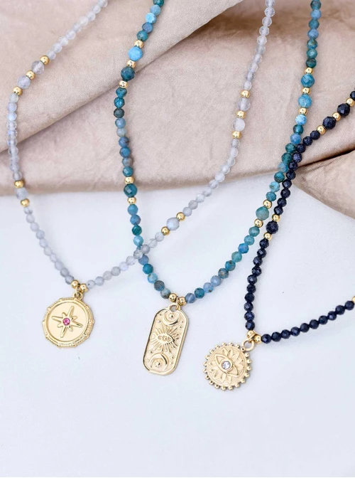 Choker, Oko Proroka, księżyc, Apatyt, stal pozłacana, S310593Z00