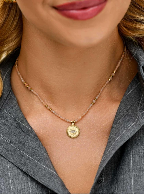 Choker kamień słońca, oko Proroka, stal pozłacana, S310594Z00