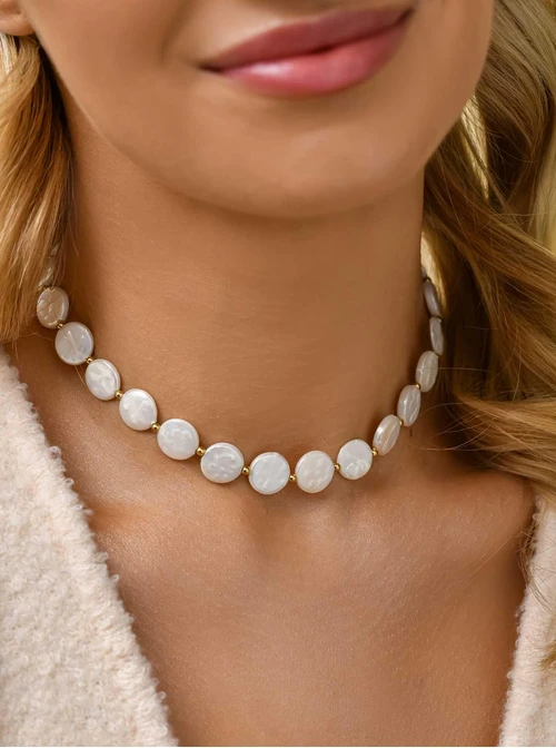 Choker okrągłe perły, stal pozłacana, S311299Z02