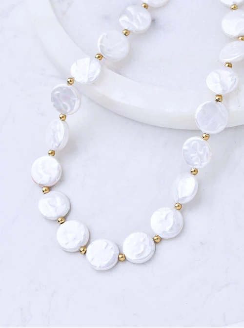 Choker okrągłe perły, stal pozłacana, S311299Z02