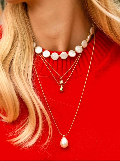 Choker okrągłe perły, stal pozłacana, S311299Z02