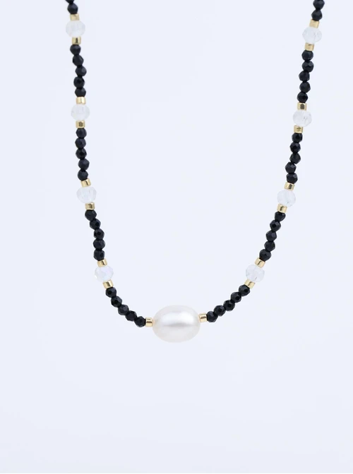 Choker perełka, kryształki, stal pozłacana  S311791Z01