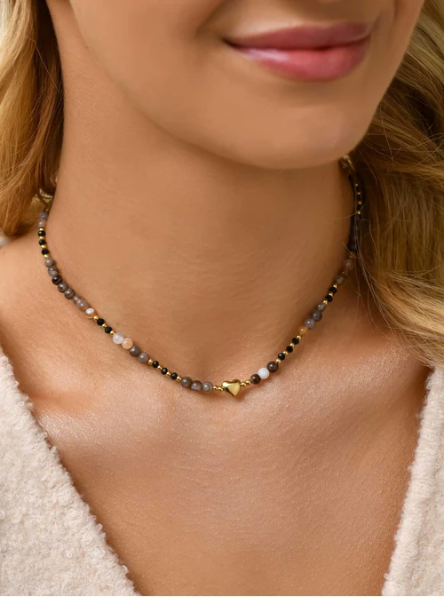 Choker serduszko, Agat Botswana, stal pozłacana S311116Z00