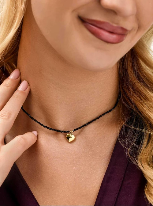 Choker serduszko, kryształki, stal pozłacana S311801Z01